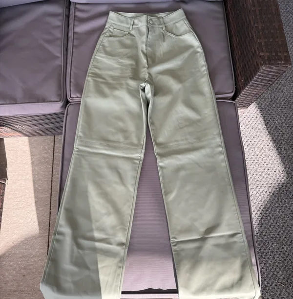 Zara Light Green Leather Pants - Image 3