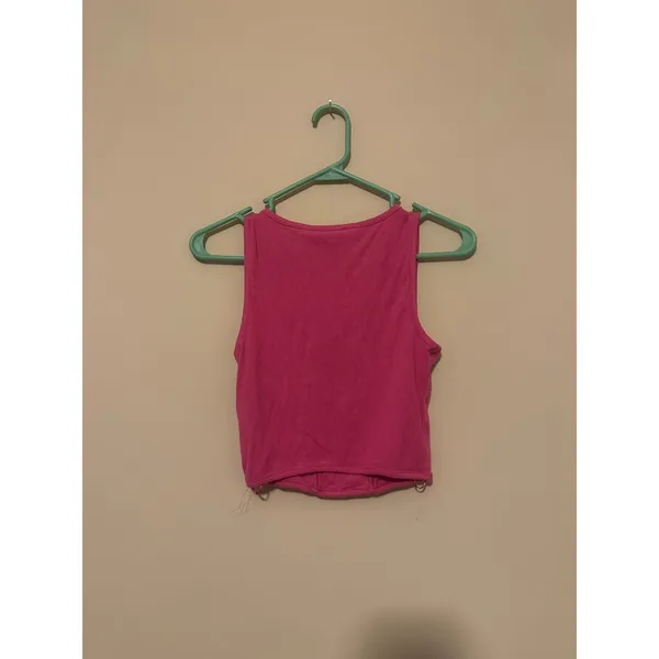 Sincerely Jules Hot Pink Corset Ribbed Tank Top Crop Scoop Neck Faux Boning Sz S - Image 2