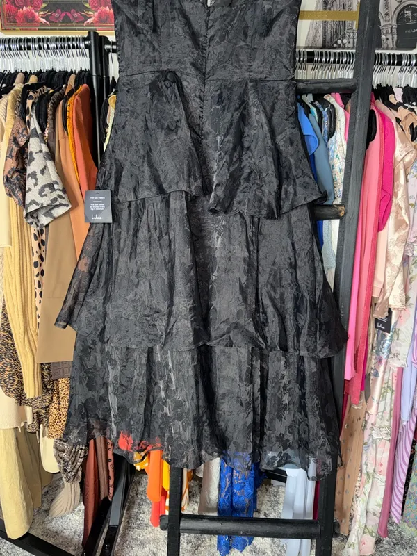 Lulus Black Burnout Jacquard Tie Strap Bustier Midi Dress Large New NWT - Image 12