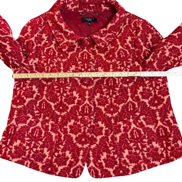Talbots Petites Red Damask Jacquard Blazer‎ Dark Academia Textured Festive 14P - Image 6
