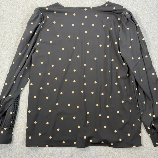 Ann Taylor Women's Medium Black Beige Polka Dot V-Neck Blouse Top Lace Trim New - Image 10