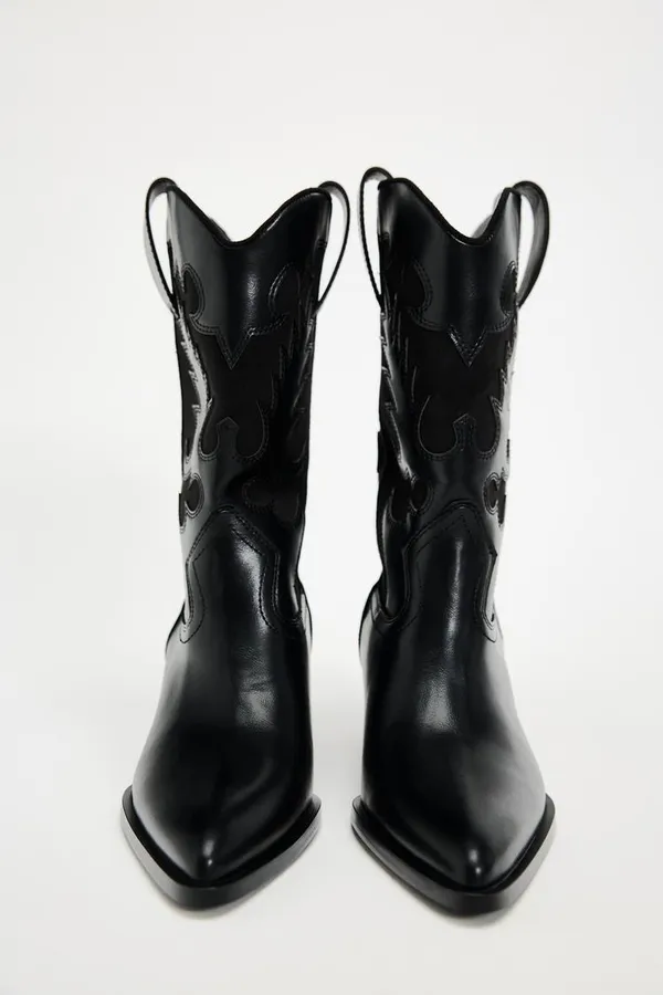 Zara Black faux Leather style Western cowboy ankle heeled Boots - Image 2