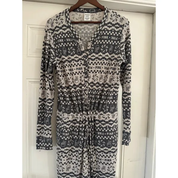 PINK Victoria's Secret Waffle Knit One-Piece Thermal Pajamas Onesie Medium - Image 3
