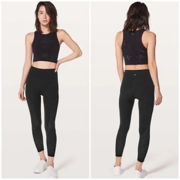Lululemon High Rise Reveal Precision Tights in Black Size 2 Laser Cut Mesh Leg - Image 2