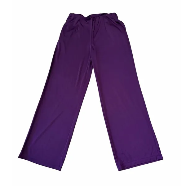 Susan Graver Size Small Burgundy Premier Knit Pull On Wide Leg Pants Pockets - Image 2