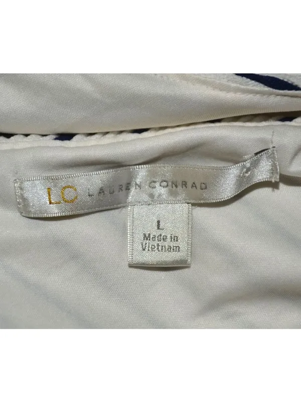 Lauren Conrad Sun Dress Navy Nautical Cross Back Size L Fit & Flare Preppy Lined - Image 9