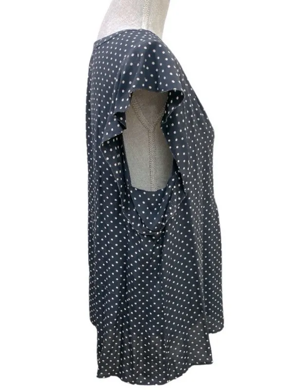 Sanctuary Paloma Polka Dot Blouse XL Navy Flutter Sleeve Split Neck Top - Image 4