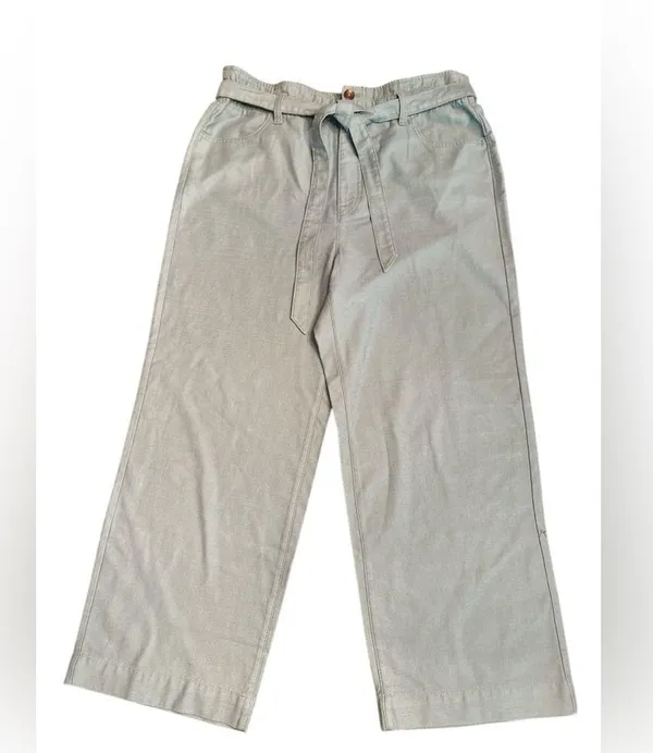 J Crew Factory women’s Cropped twill paper-bag pant green Size 12 NWOT - Image 2