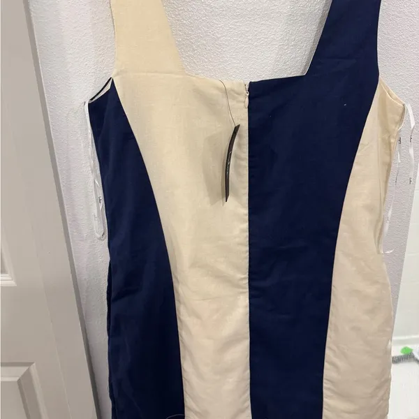 Lulus Nwt Mod Moves Ivory and Navy Color Block Linen Mini Dress - Image 3