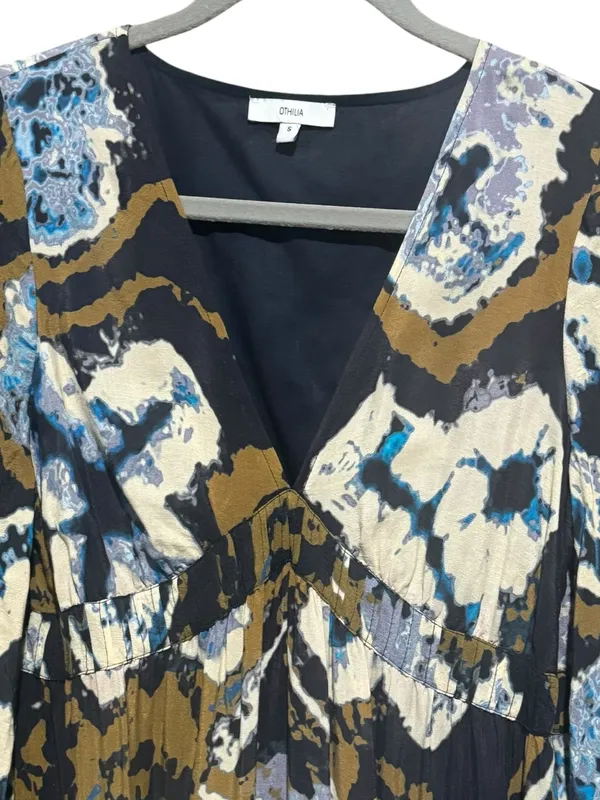 ANTHROPOLOGIE Othelia Arden Tie Dye Midi Dress S 19” P2P Blue/Tan/Cream EUC - Image 5