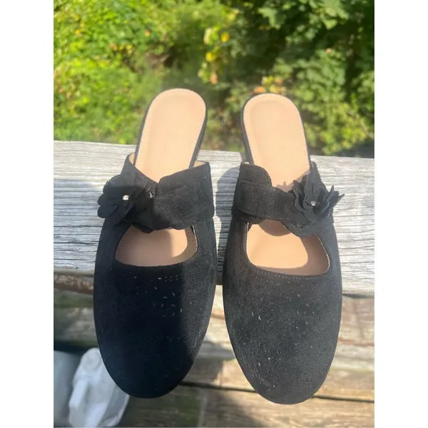 No Brand Black Faux Suede Mules Sz 42 (11.5) NIB - Image 2