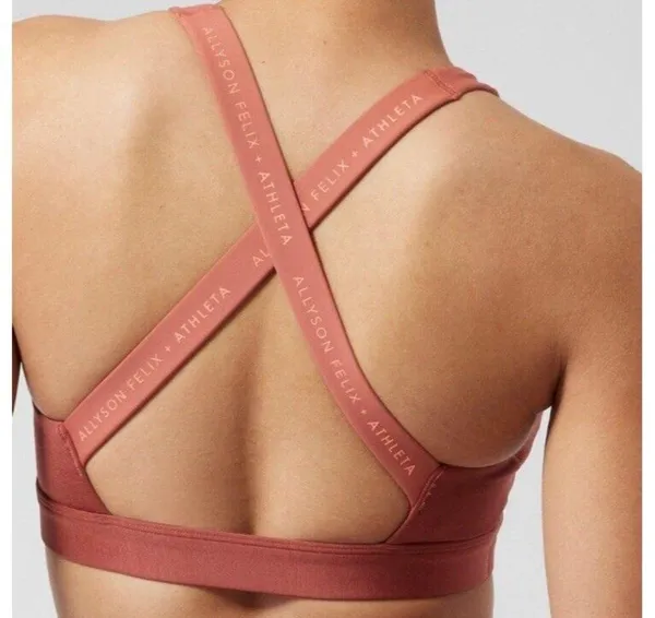 Athleta M Allyson Felix Legend V-Neck Bra D-DD Medium Muted Red Heather Two Tone - Image 3
