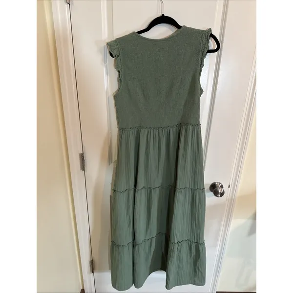 Old Navy Fit & Flare Maxi Dress, Cap Sleeves, Tiered, Smocked Top Large Tall - Image 3