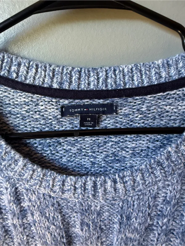 Tommy Hilfiger Blue Cable Knit Marled Sweater Size M - Image 4