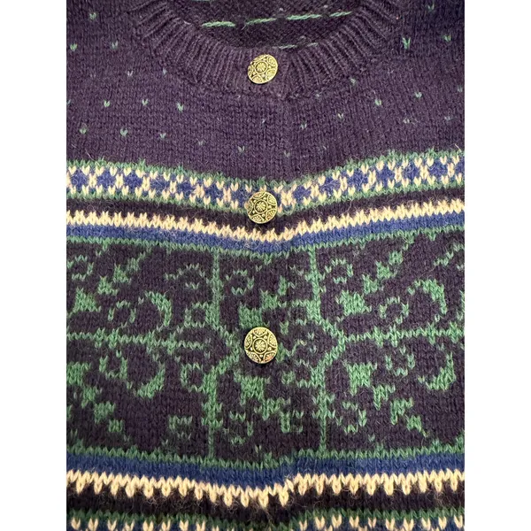 L.L.Bean Long Sleeve Nordic Cardigan Sweater 100% Pure Wool Blue Women's Large - Image 4