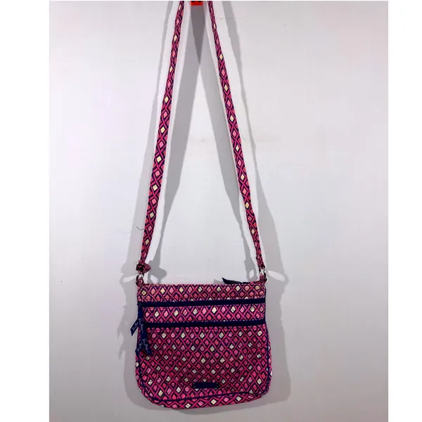 Vera Bradley Katalina Crossbody Bag Pink Blue Diamond Pattern‎ Quilted Boho Chic - Image 12