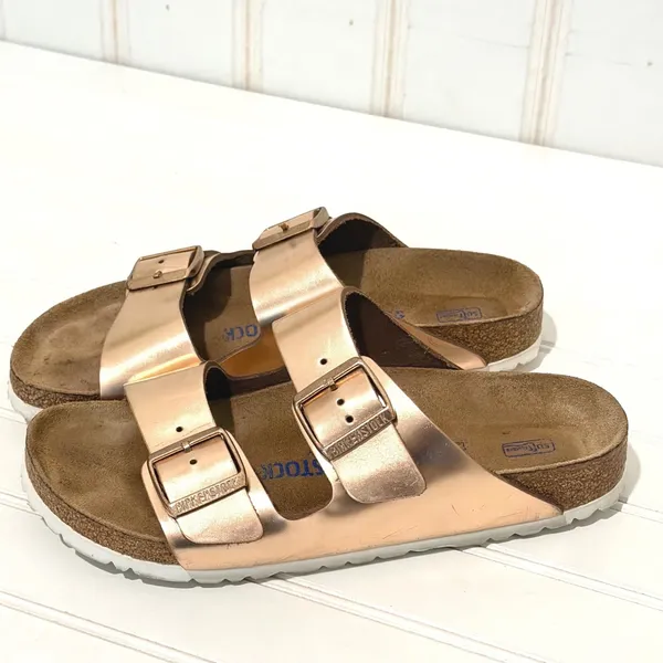 Birkenstock Arizona Soft Footbed Copper Rose Gold Metallic Sandals Narrow 39 - Image 3