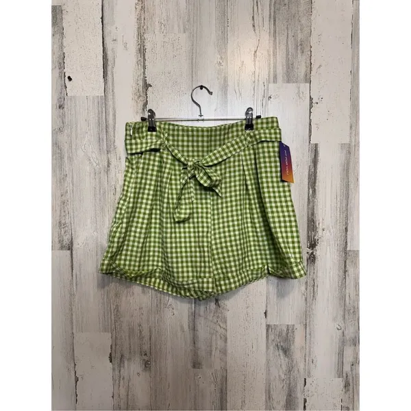 Green Gingham High Waist Tie Front Shorts Size XL - Image 2