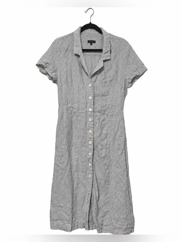 Quince Light Gray Striped Button-Front Tie-Waist Midi Dress - Image 4