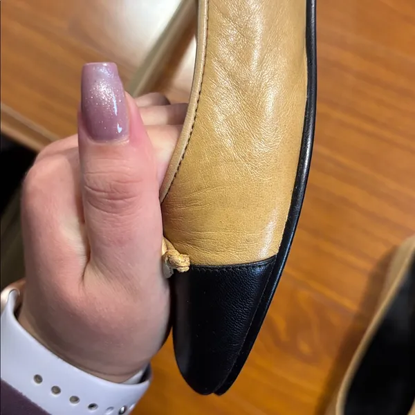 Tory Burch Leather Cap Toe Ballet Flat in Ginger Shortbread / Perfect Black - Image 7