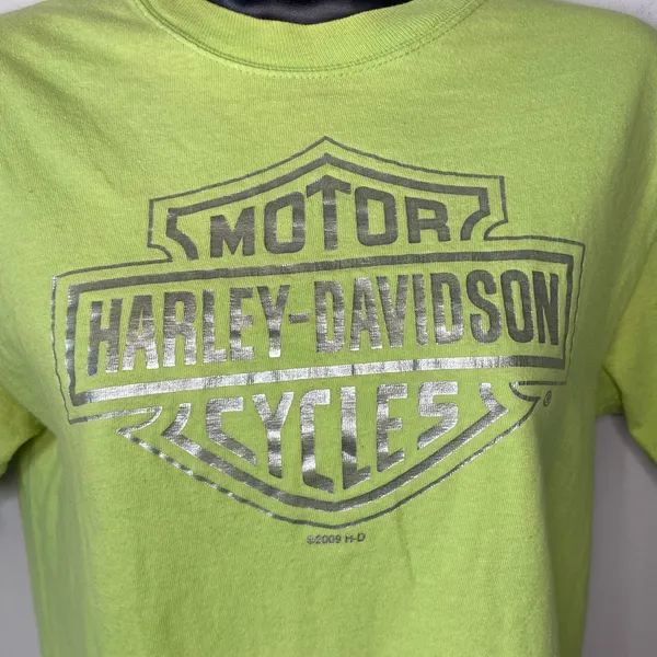 Harley Davidson Y2K Neon Lime Green Alabama Graphic Tee Shirt Size Small - Image 2