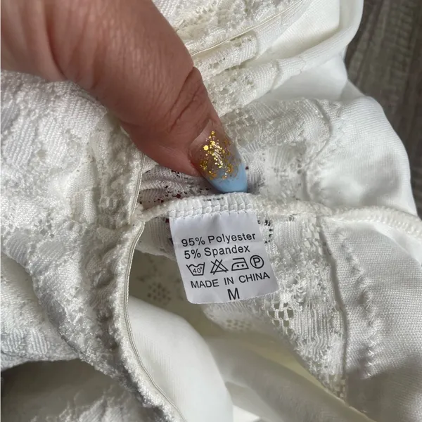Lace Floral Bodysuit White Medium - Image 2