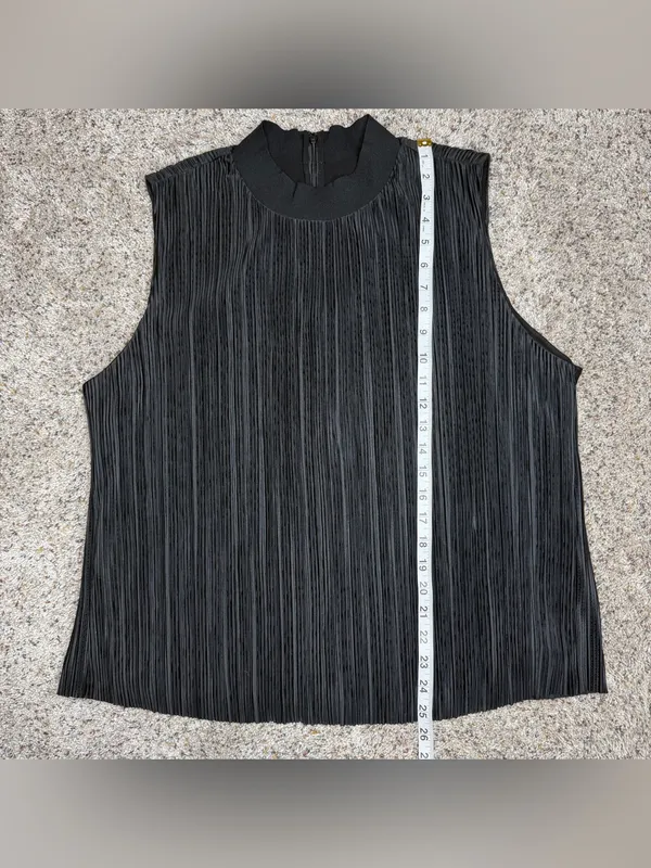 DKNY Pleated Sleeveless Mock Neck Top Blouse Black Large L NWT Workwear Office - Image 7
