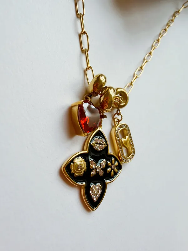 18K Gold Romance Red Heart Pendant Butterfly Flower Charms Necklace Removable charms - Image 7