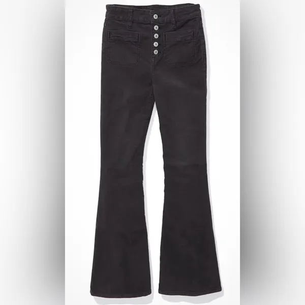 American Eagle Stretch Corduroy Super High-Waisted Flare Pant in Night Time Navy - Image 4
