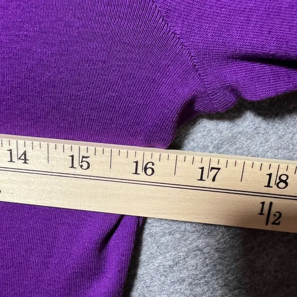 Lauren Ralph Lauren Purple‎ Long Sleeve Split Neck Top Gold Hardware Cotton Med - Image 6