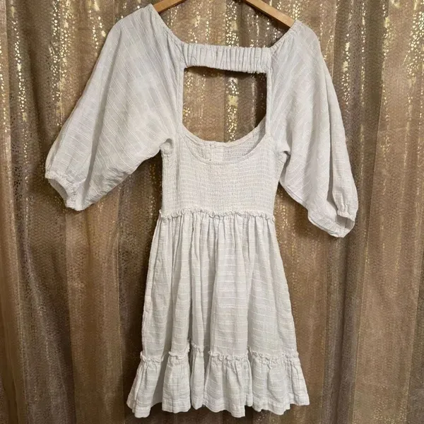 Free People Summer Picnic White Cottage Peasant Mini Dress Cotton XS - Image 2