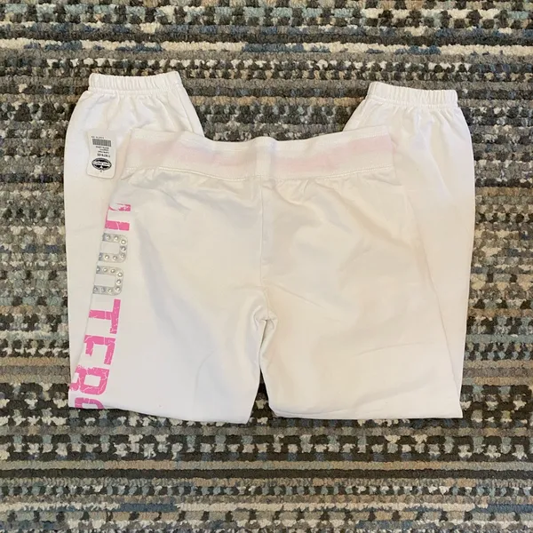 B9 New HOOTERS Capri Sweatpants Cotton Soft Stretchy Warm White/Pink Size Large - Image 3