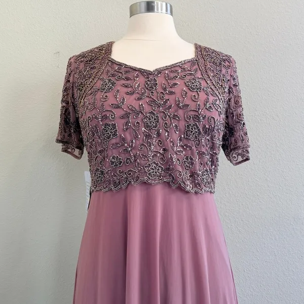 Pisarro Nights Gown Maxi Dress Mauve Pink Womens 8 Beaded Mother of Bride‎ Gala - Image 4