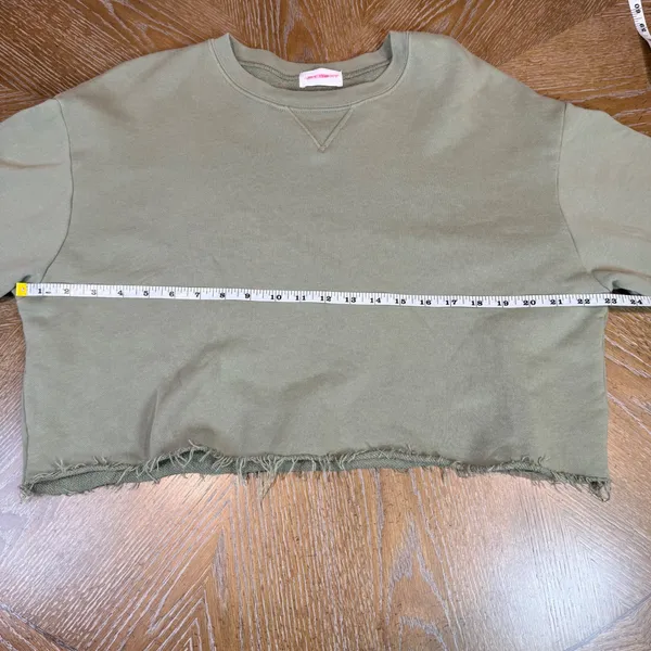 John Elliott Cropped Long Sleeve Sweatshirt Raw‎ Hem Green Size Large - Image 7