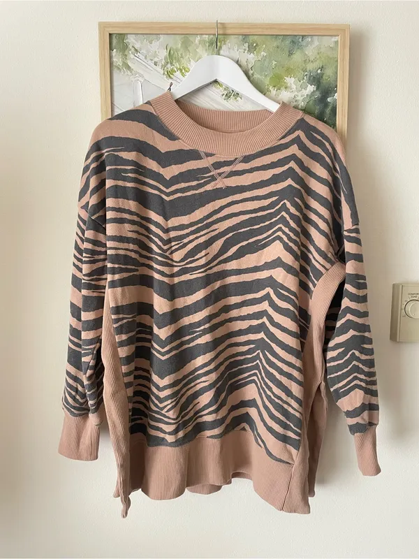 Aerie Good Vibes Crewneck Sweatshirt Tiger Zebra Tan Brown - Image 2