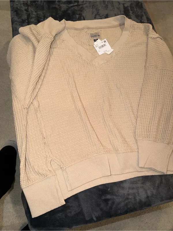 American Eagle Big Hug V-Neck Waffle Sweatshirt Size Large New with tag - Image 7