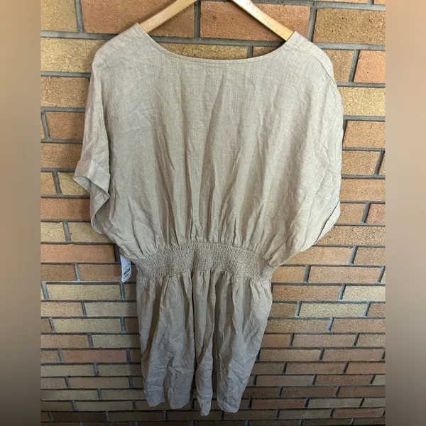 NWT Dex Tan Linen Blend Dolman Sleeve V Neck Midi Dress Size 1X - Image 2