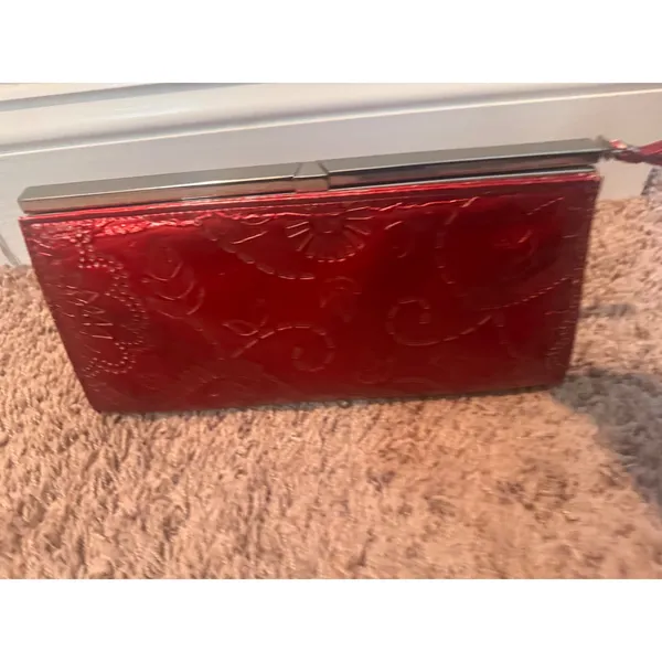 Vintage Red‎ Embossed Faux Leather Pull Tab Kiss Lock Clutch Evening Bag Floral - Image 6