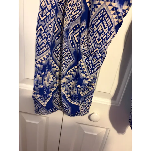 Blue & Cream Geometric Print Harem Pants |‎ Elastic Waist | Lightweight Boho - Image 6