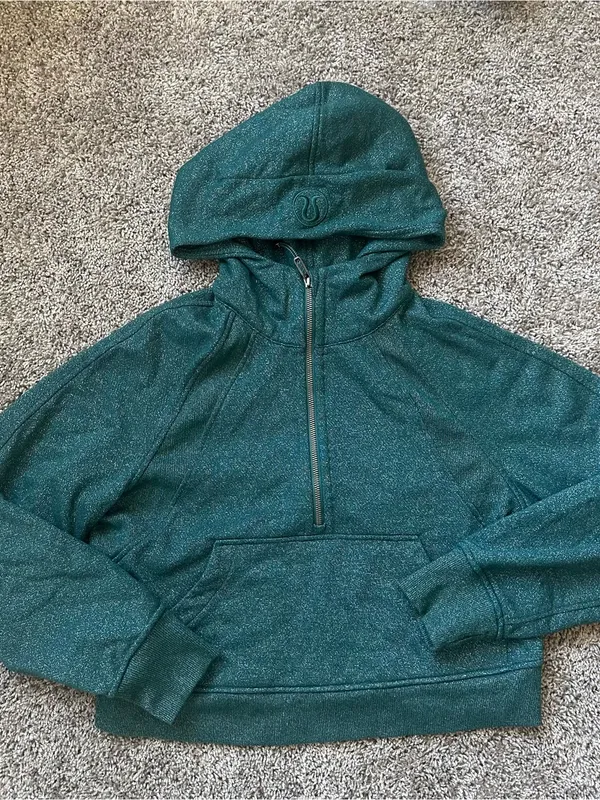 lululemon athletica Dark Green Tinsel Sparkle Half-Zip Hoodie Scuba - Image 3