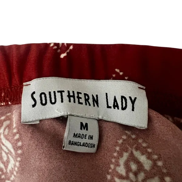 Southern Lady Paisley Medallion Border Maxi Skirt Red Boho Stretch Size M - Image 5