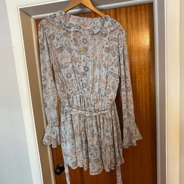En‎ Creme Blue Paisley Ruffle Romper Long Bell Sleeve Boho ERU61761TR Large - Image 2