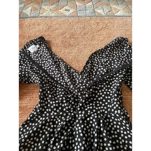 Princess Polly Black with White Floral Long Sleeve Mini Faux Wrap Dress Size 4 - Image 9