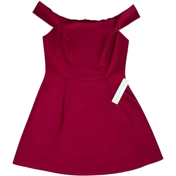 Social Couture Wine Red Boat Neck A Line Mini Dress, L - Image 6