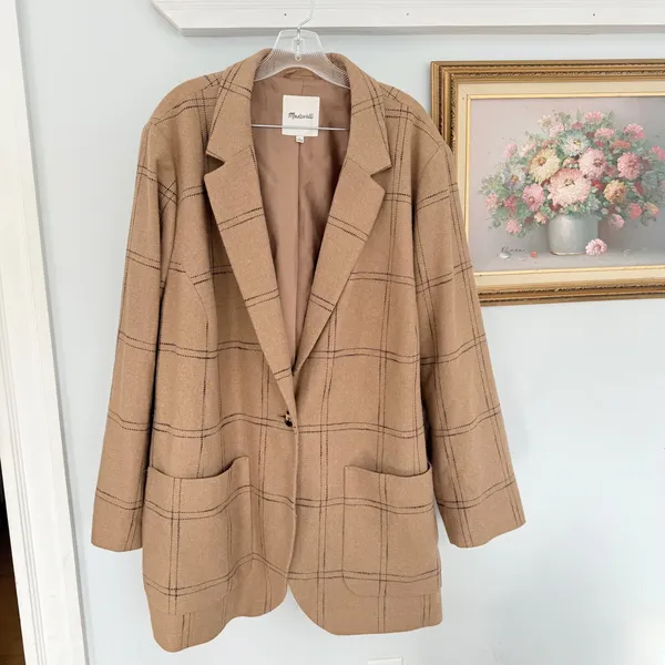 Madewell Larsen Blazer in Windowpane 4X Oversized Single Button Jacket Pockets‎ - Image 3