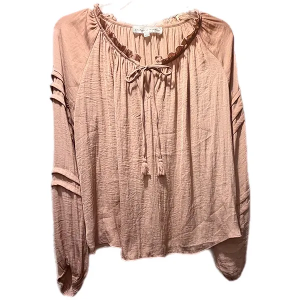Chelsea & Theodore Dusty Rose‎ Ruffle Neck Tassel Tie Peasant Blouse Small Boho - Image 2
