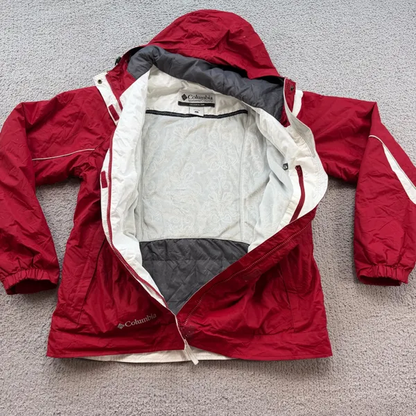 Columbia Womens Red White Colorblock Ski Jacket Hooded XL5916 Size L - Image 3