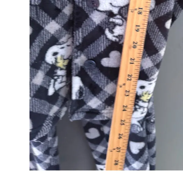 Munki Munki Peanuts Snoopy Fleece Pajama Set XL Black White Plaid Hearts Button - Image 6