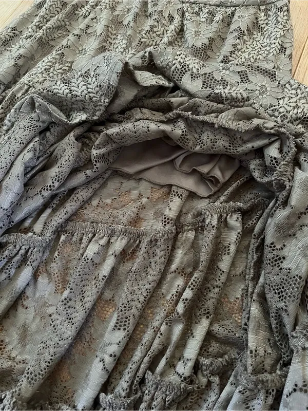 Altar'd State Brown Taupe Lace Tiered Maxi Skirt Small Cottagecore Romantic - Image 6