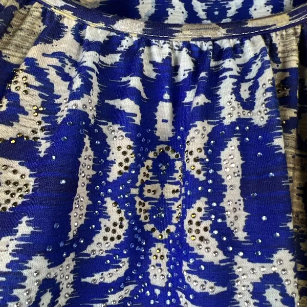 Chico's 2 large chicos Shirt Blue Aztec Bohemian sheer rhinestones festival - Image 2